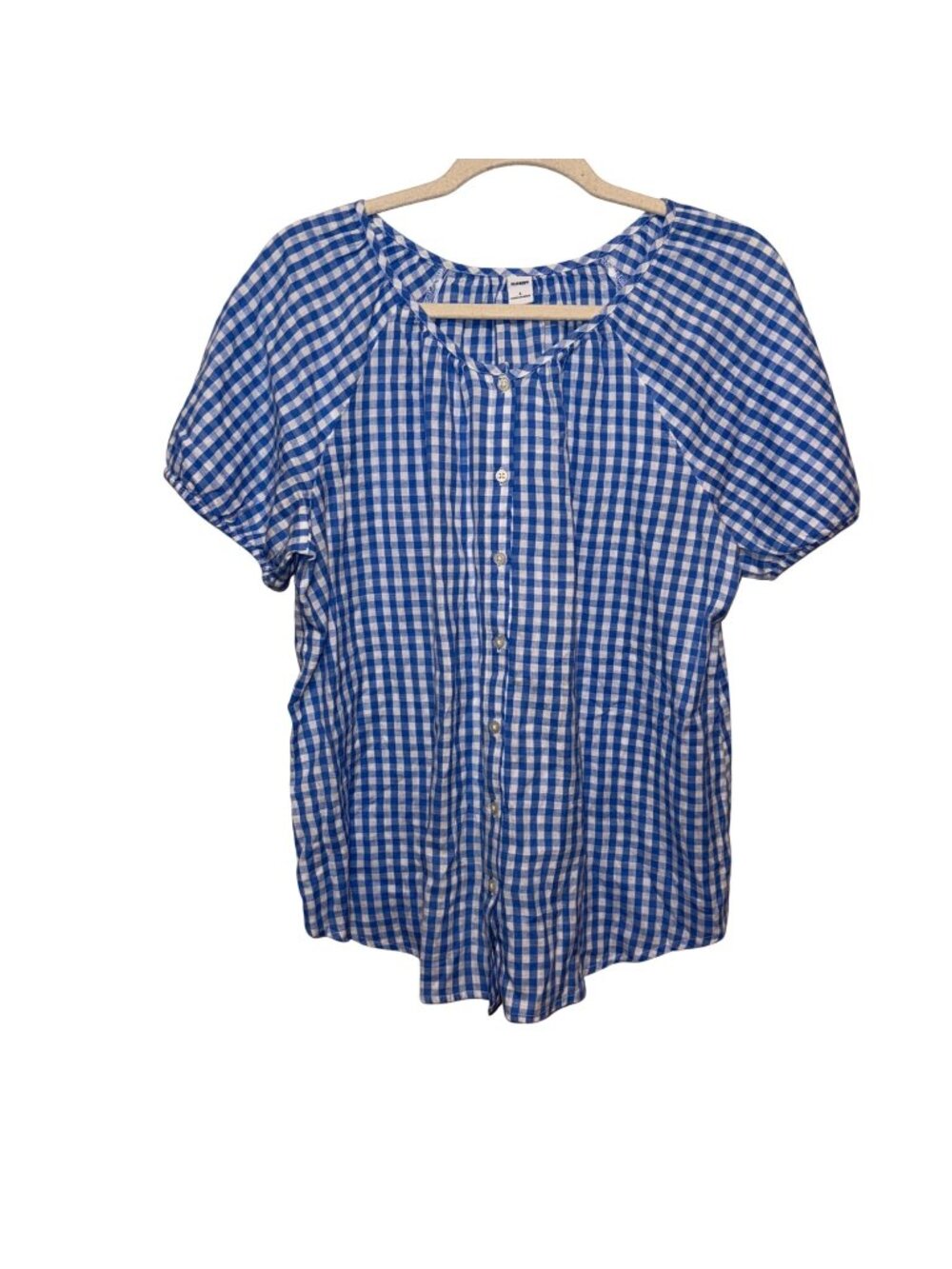 Old Navy Blue & White Gingham Button-Down Short-Sleeve Blouse Womens Size L